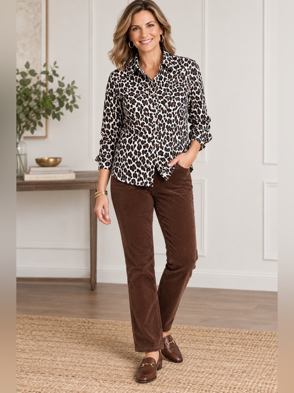Talbots Non Iron Perfect Shirt Women’s Size 16 Leopard Animal Print Button Down